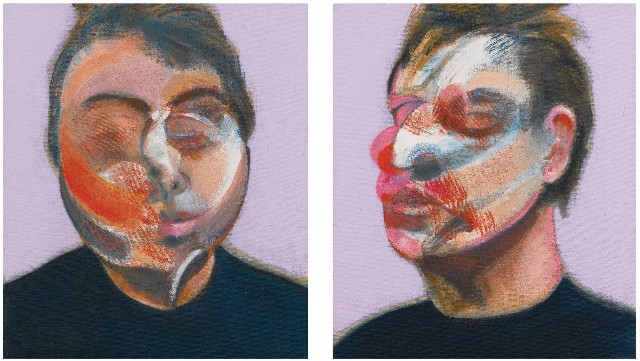 Francis Bacon: Two Studies for a Self Portrait/  1970 olej na plátně (2 části) 35.5 x 30.5 cm (každá část) odhadní cena: 22 - 30 000 000 USD