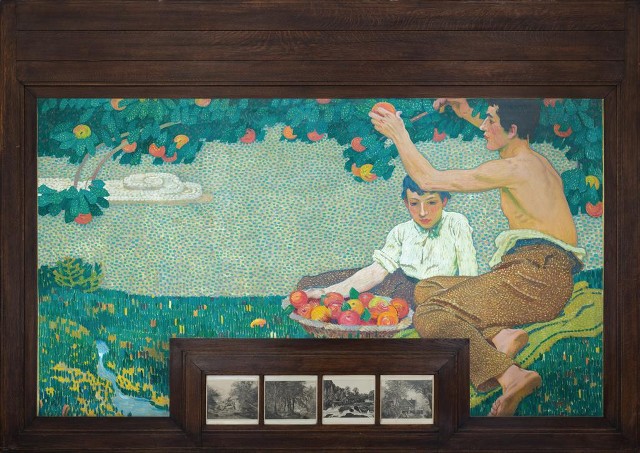 Jan Preisler: Návrh mozaiky pro Zemskou banku v Praze (Česání jablek), 1909 olej na plátně, 141 x 248,5 cm/196,5 x 275,5 cm (včetně rámu), 1. Art Consulting 9. 10. 2016 vyvolávací cena: 3 000 000 Kč (bez provize)