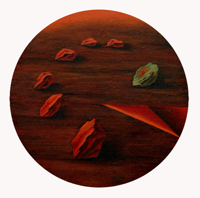 Toyen: Les lavandières / 1953 olej na desce , Ø 40 cm