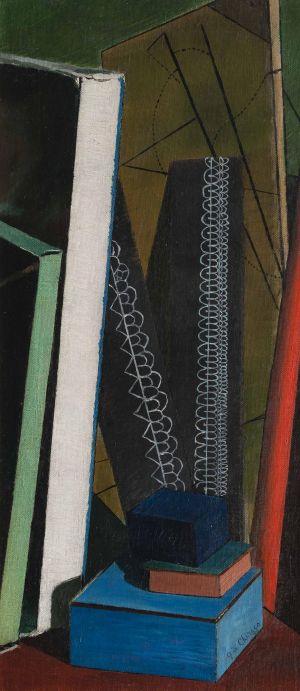 Giorgio de Chirico: Zapomenuté hračky, 1915–16, olej na plátně, 55 x 25,5 cm,  dosažená cena: 31 440 000 Kč