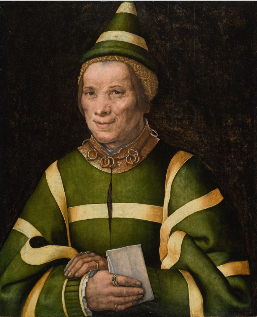 Jan Sanders van Hemessen Portrait of Elisabet, court fool of Anne of Hungary olej na dubové desce, 49,4 cm x 40,4 cm dosažená cena: 2 168 750 GBP Sotheby’s Londýn, 5. 7. 2017