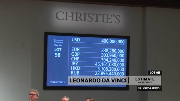 400 milionů na sále, záznam online přenosu aukce