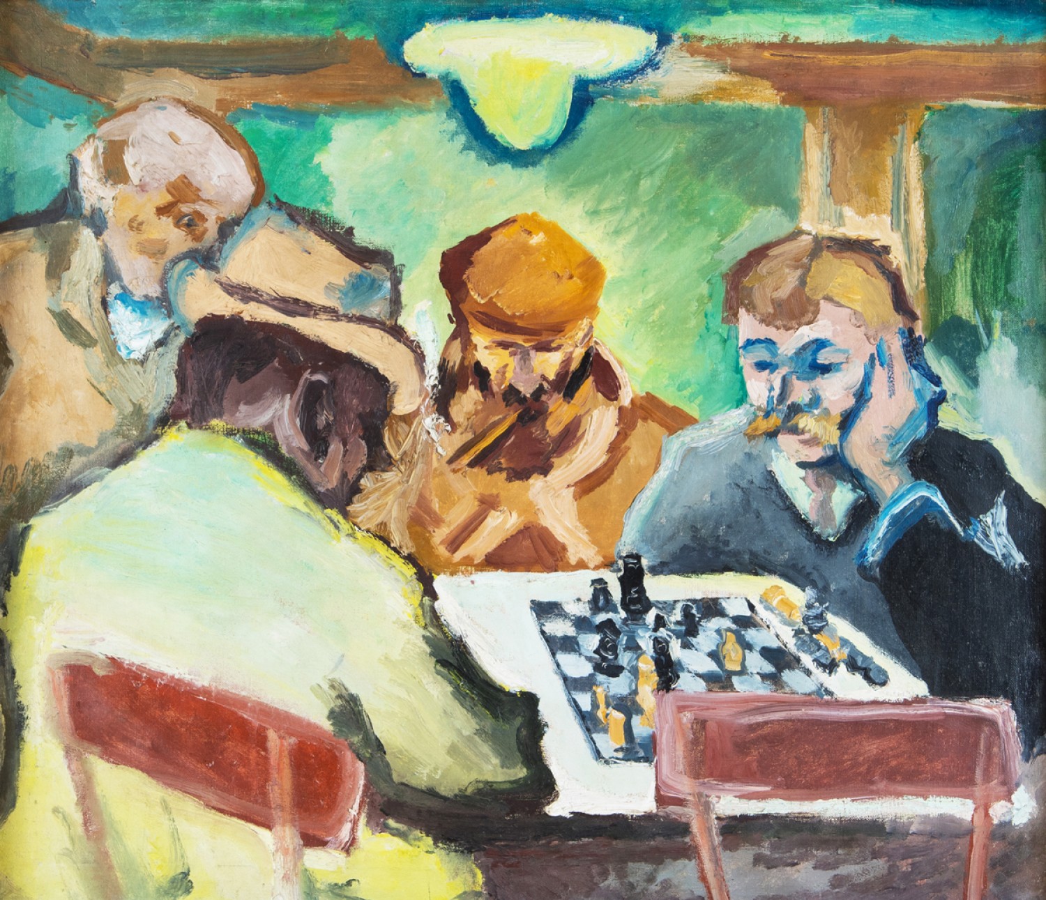 Emil Filla, Hráči (šachu), 1908, olej na plátně, 71 x 83 cm, vyvolávací cena: 14 500 000 Kč (+22% provize), Galerie Pictura 23. 5. 2018