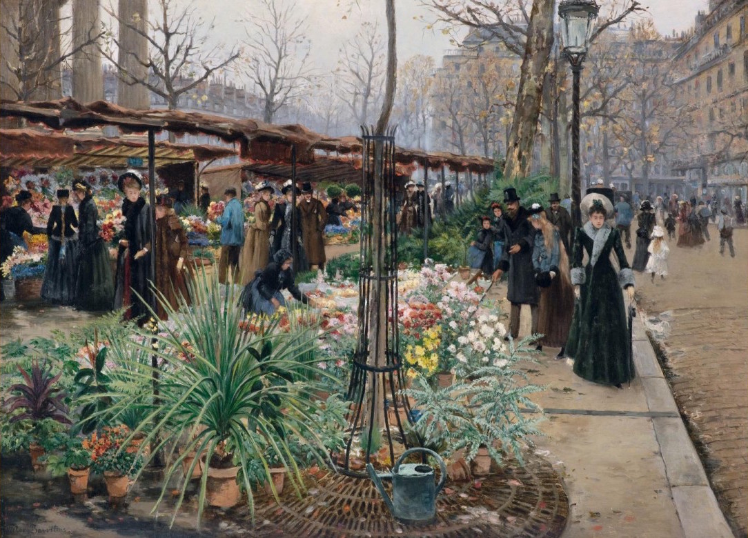 Viktor Barvitius: Květinový trh na Place de la Madeleine, 1865-67 olej na plátně, 59 x 80,5 cm cena: 3 968 000 Kč European Arts 11. 12. 2018