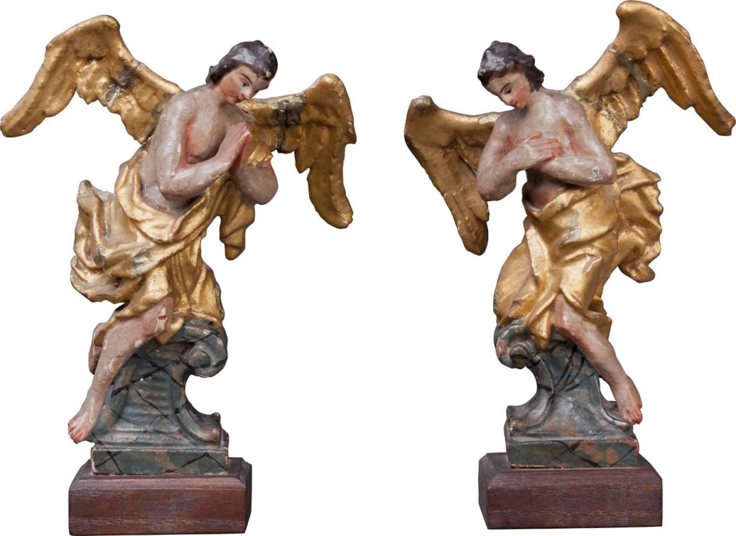 Modeletta dvou andělů, střední Evropa, kolem r. 1750 polychromované dřevo, výška 16,5 cm (včetně podstavce) vyvolávací cena: 20 000 Kč (+ 20% provize) Sýpka, 14. 4. 2019