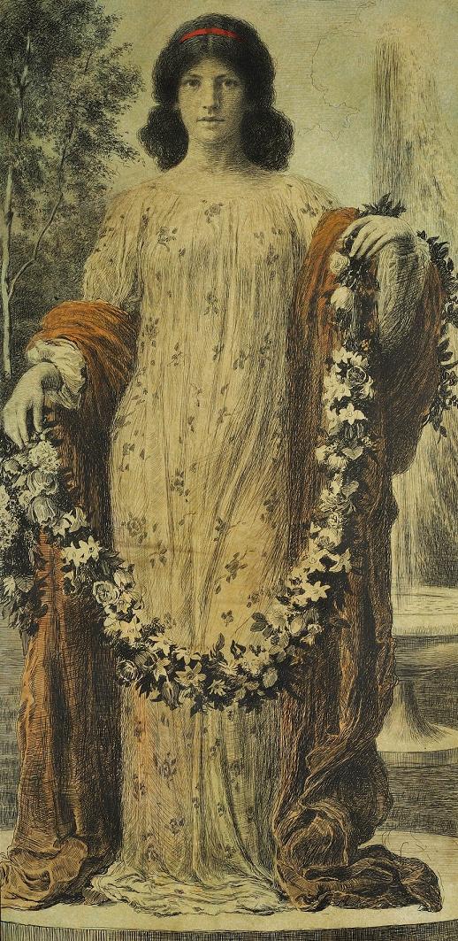 Max Švabinský: Stojící dívka / 1901 / tuš, barevné tužky, kvaš na papíře / 60 x 29,7