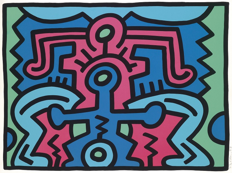Keith Haring, Growing, No. 5, silk screen print, aukční síň Dorotheum Vídeň, vyv. cena 15 000 Eur