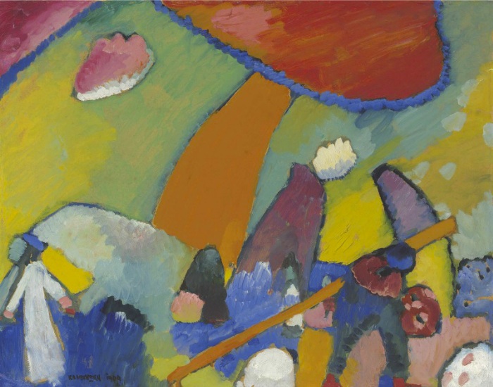 Wassily Kandinsky: Strandszene / 1909 / 52,8 x 67 cm / předaukční odhad: 16 – 22 000 000 USD / Christie´s