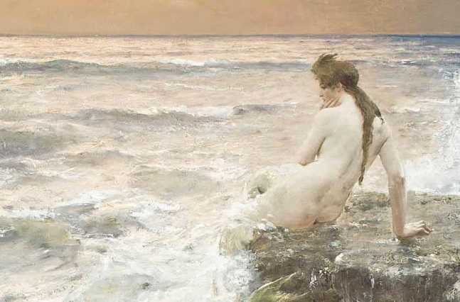 Beneš Knüpfer: Souboj Tritónů / olej na plátně / 109,2 x 223,8 cm /