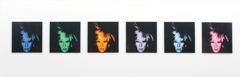 Andy Warhol: Six self portraits / 1986 / 6x komb. technika na plátně / 56 x 56 cm / 30 125 000 USD / Sotheby´s 14. 5. 2014