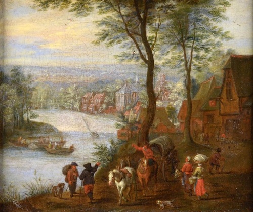 Jan Brueghel st. (následovník): Hostinec na břehu řeky