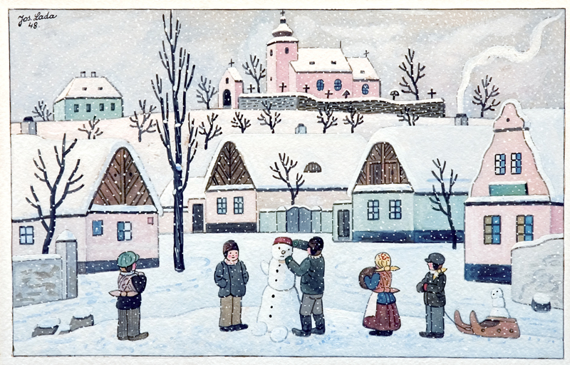 Josef Lada: Stavění sněhuláka / 1948