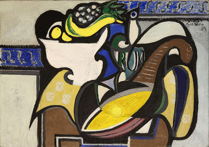 EMIL FILLA: ZÁTIŠÍ S MANDOLÍNOU A MISKOU OVOCE / 1933