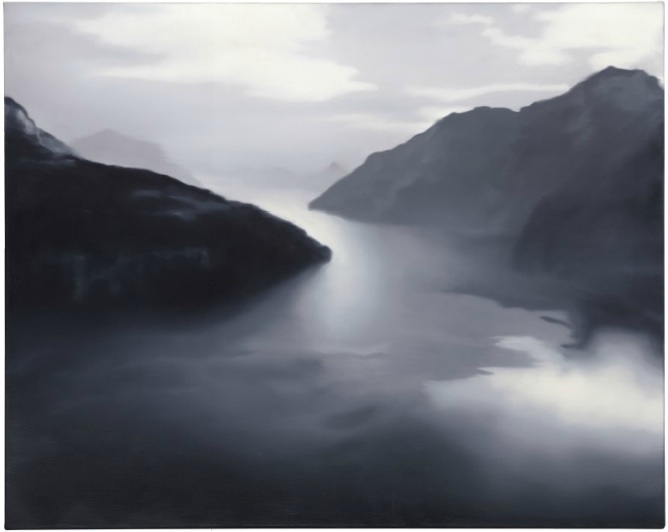 Gerhard Richter: Vierwaldstätter See (Lake Lucerne)/ 1969 / olej na plátně / 120 x 15 cm / 15 762 500 GBP/ Christie´s 11. 2. 2015
