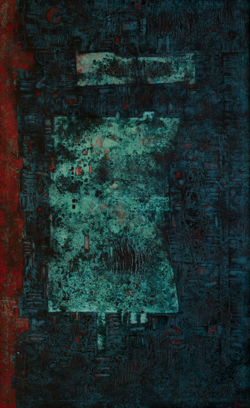 Mikuláš Medek: 3604 cm2 of Rustling, 536 cm2 of Silence / 1961 / oil on canvas / 162 x 100 cm / 3 678 000 Kč / 1. Art Consulting 5. 10. 2014