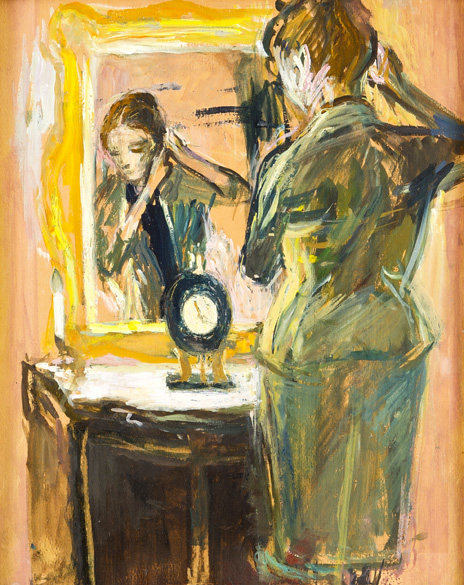 Adriena Šimotová: Autoportrét v zrcadle olej na lepence / 50,5 x 40,5 cm cena: 192 000 Kč / Galerie Pictura 12. 11. 2014