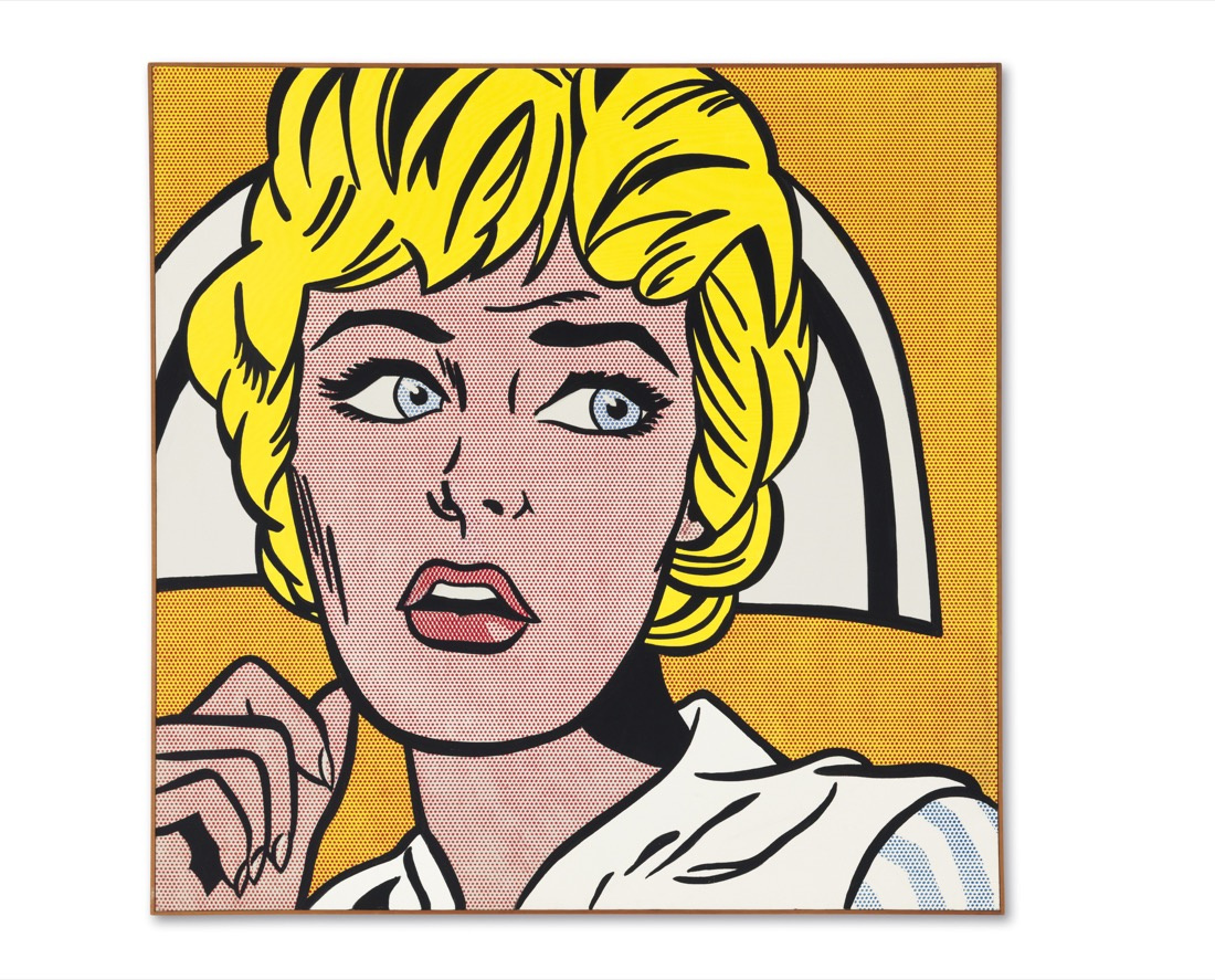 ROY LICHTENSTEIN: NURSE / 1964 olej a Magna na plátně / 121,9 x 121,9 cm cena: 95 365 000 USD / Christie's New York 9. 11. 2015