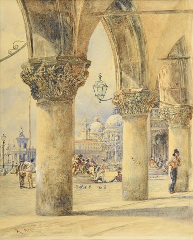 Rudolf von Alt: Pohled na basiliku Santa Maria della Salute v Benátkách akvarel / 24 x 19 cm cena: 436 600 