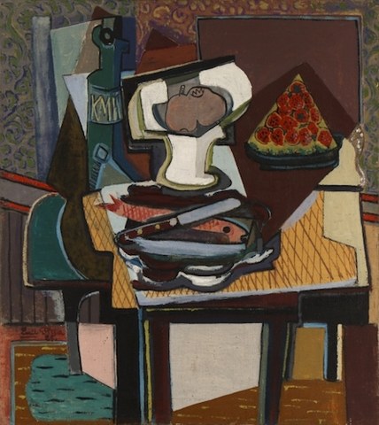 Emil Filla: Zátiší s rybou a jahodami, 1925,  olej na plátně, 95 x 85 cm, cena: 9 120 000 Kč