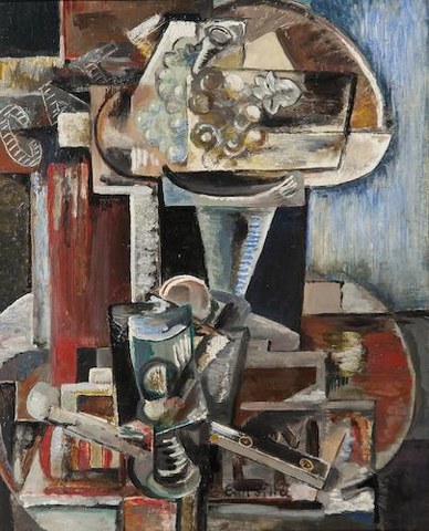  Emil Filla: Pařížské zátiší, 1914–20, olej na dřevě, 41 x 33 cm,  cena: 16 320 000 Kč, Galerie Kodl 29. 11. 2015