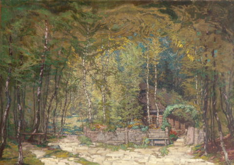 Alois Kalvoda: Chaloupka v prosluněném lese / kolem roku 1904 olej na plátně / 80 x 113 cm vyvolávací cena: 420 000 Kč