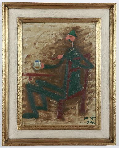 Josef Čapek: Muž s dýmkou a pivem (Myslivec)/ 1934  olej na plátně / 52,5 x 38 cm nevydraženo