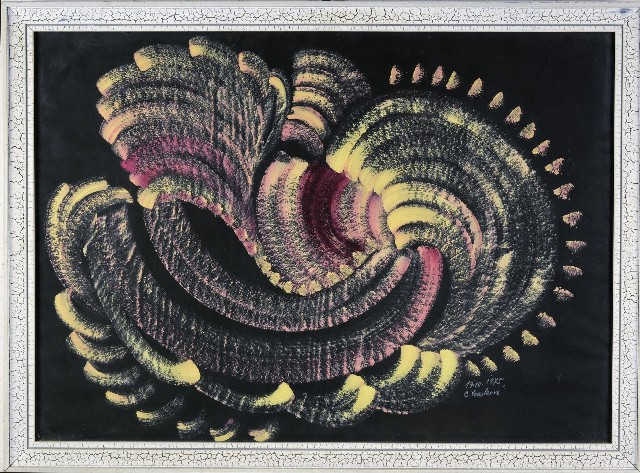 Cecílie Marková: Symbióza života / 1975 olej na papíře / 43,5 x 61 cm  vyvolávací cena: 31 860 Kč (včetně provize)