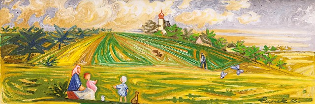 Josef Čapek: V červnu (Kraj) / 1938 olej na plátně / 51 x 150 cm,  cena: 17 512 200 Kč / European Arts 6. 3. 2016