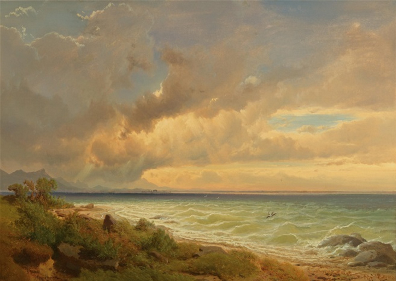 Maxmilián Haushofer: Chiemsee od východu před bouřkou, olej na plátně, 69 x 95 cm cena: 56 250 eur  Dorotheum Vídeň 21. 4. 2016