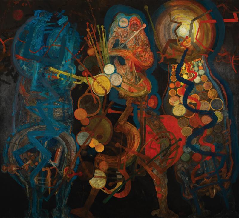 Jiří Anderle: Hudebníci, 1993  olej na plátně 145 x 160 cena: 1 140 000 Kč