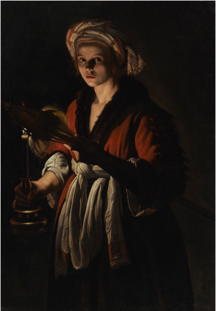 Adam de Coster:  Mladá žena držící přeslici před hořící svíčkou olej na plátně, 134 x 94.9 cm Sotheby's New York, 25. 1. 2016 cena: 4 850 000 USD