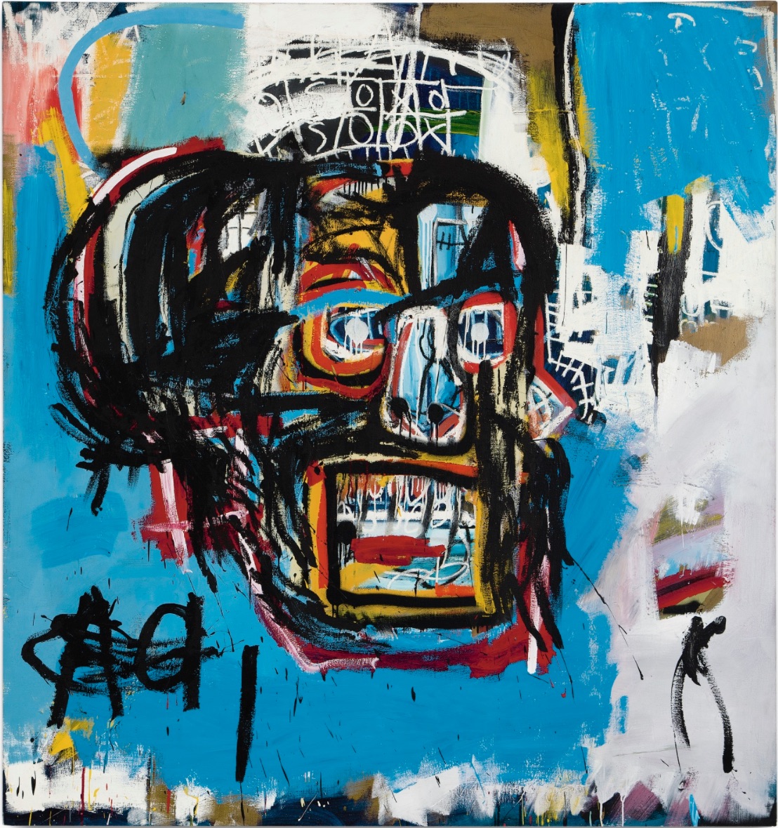 Jean-Michel Basquiat: Bez názvu / 1982 akryl, sprejová barva a olej na plátně 183,2 x 173 cm dosažená cena: 110 487 500 USD