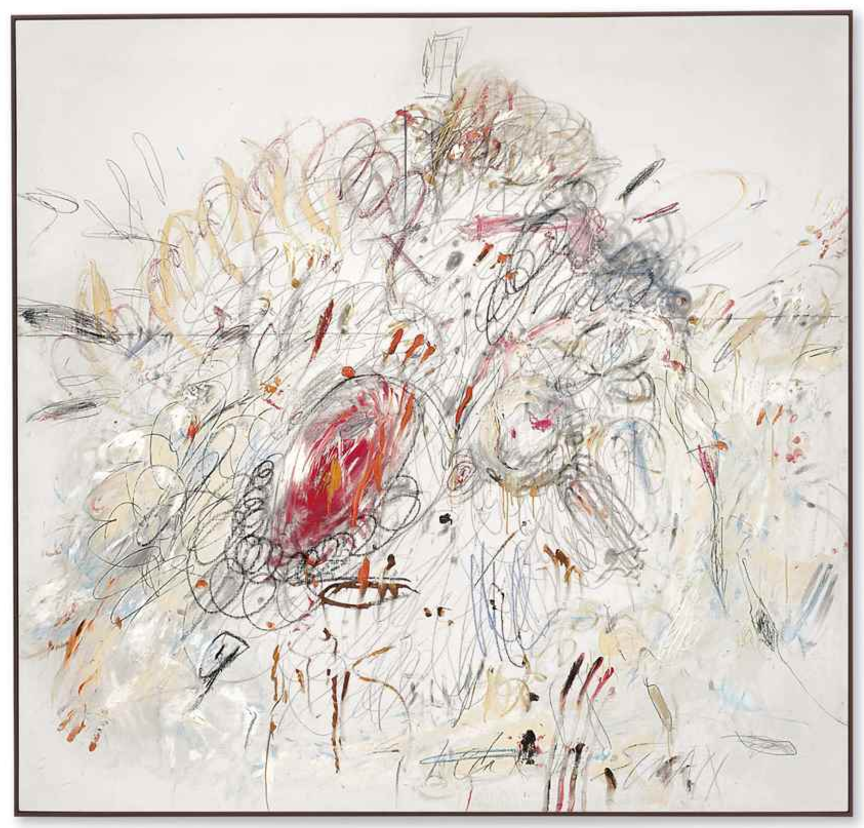 Cy Twombly: Leda and the Swan, 1962 191 x 200 cm olej, tužka a voskovky na plátně   dosažená cena: 52 887 500 USD