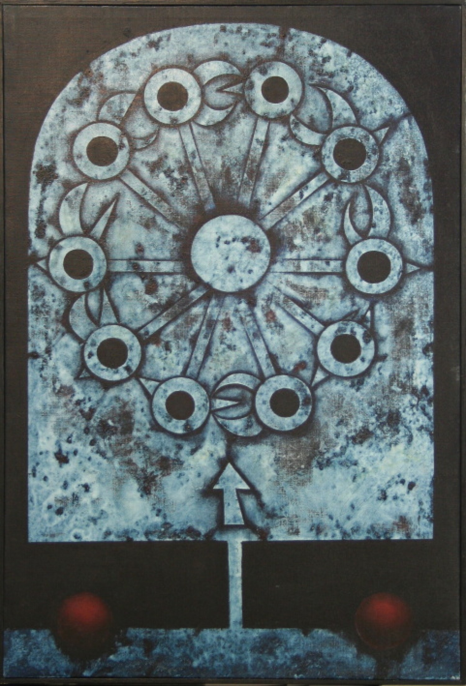 Mikuláš Medek: Orloj zbloudilých ptáků, 1968  60 x 40 cm, olej na plátně Galerie Dolmen, 19. 4. 2012 nevydraženo 