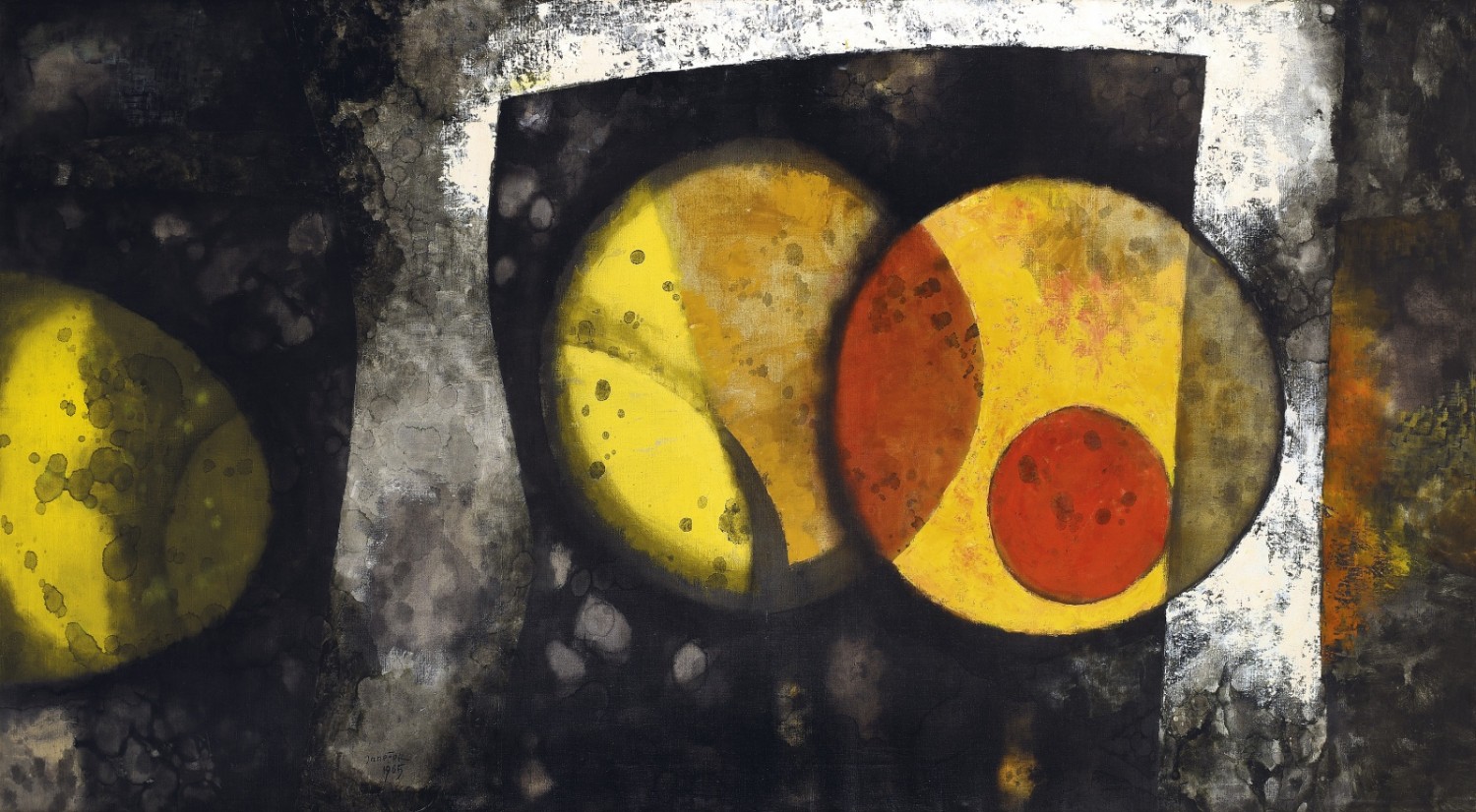 Ota Janeček: Existence I, 1965 olej na plátně, 116 x 217 cm vyvolávací cena: 380 000 Kč + 25% provize Prague Auctions 24. 6. 2018