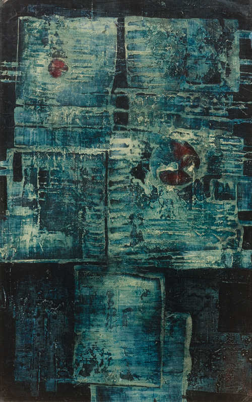 Mikuláš Medek: Maso kříže, 1961 akryl na hobrové desce, 58 x 37 cm odhadní cena: 16 670 až 25 000 EUR (bez provize 15-25%) Koller, Curych, 30. 6. 2018