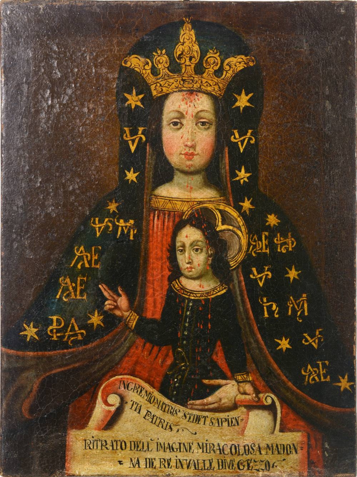 Madona krvácející (Madona z Re), 18. století, Itálie olej na plátně, 42 x 31 cm vyvolávací cena: 9000 Kč (+ 20% provize) Zezula, 13. 4. 2019
