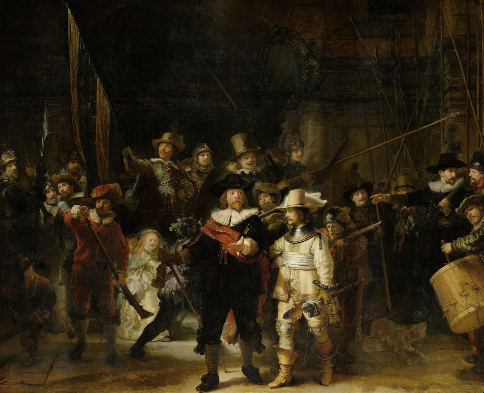 Rembrandt Harmenszoon van Rijn: Noční hlídka, 1642  olej na plátně, 363 × 437 cm Rijksmuseum, Amsterdam