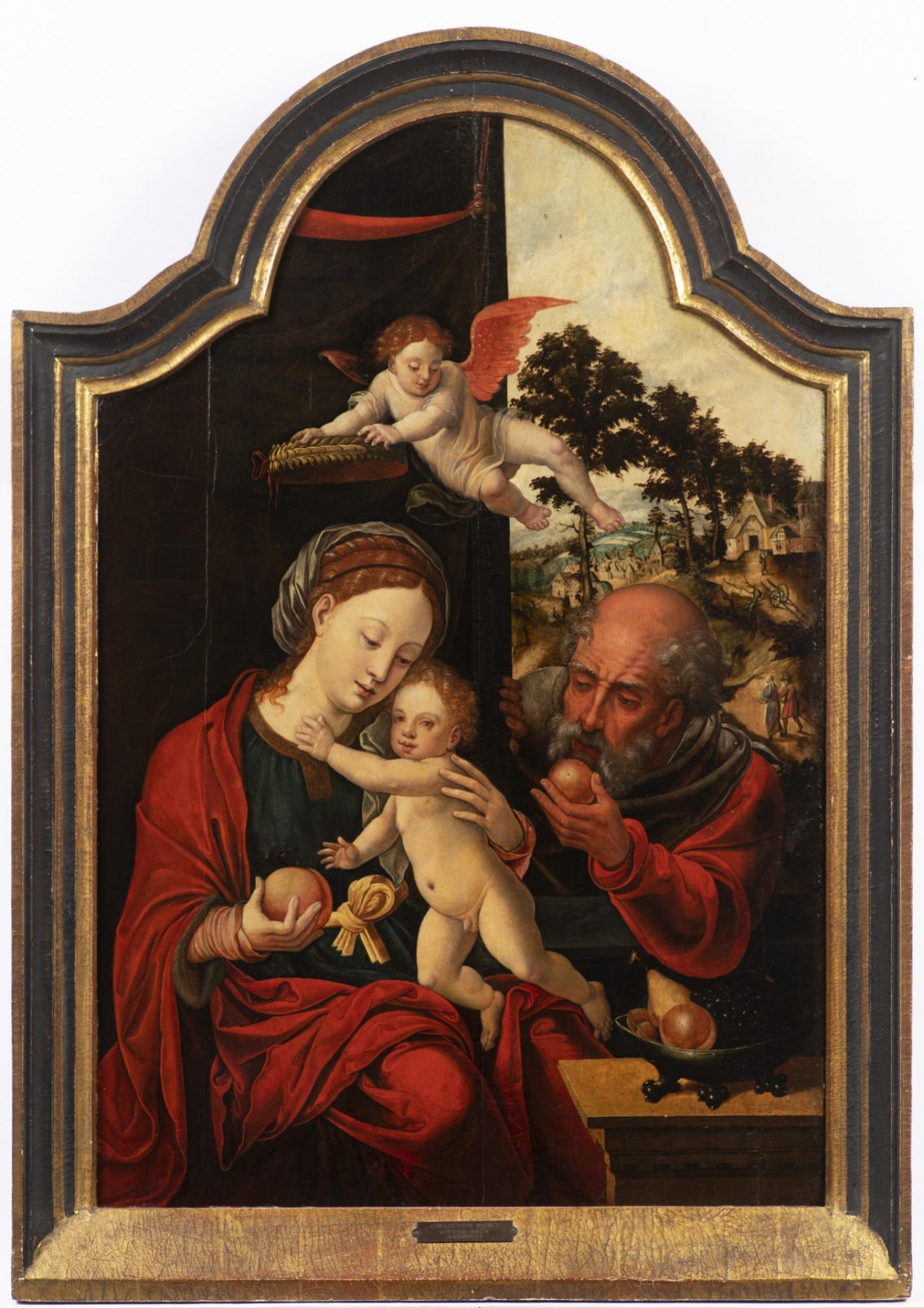Svatá Rodina s andělem (následovník Pietera Coecke van Aelsta)  2. čtvrtina 16. století olej na dřevěné desce, 95 x 42 cm cena: 620 000 Kč  Arthouse Hejtmánek, 6. 6. 2019