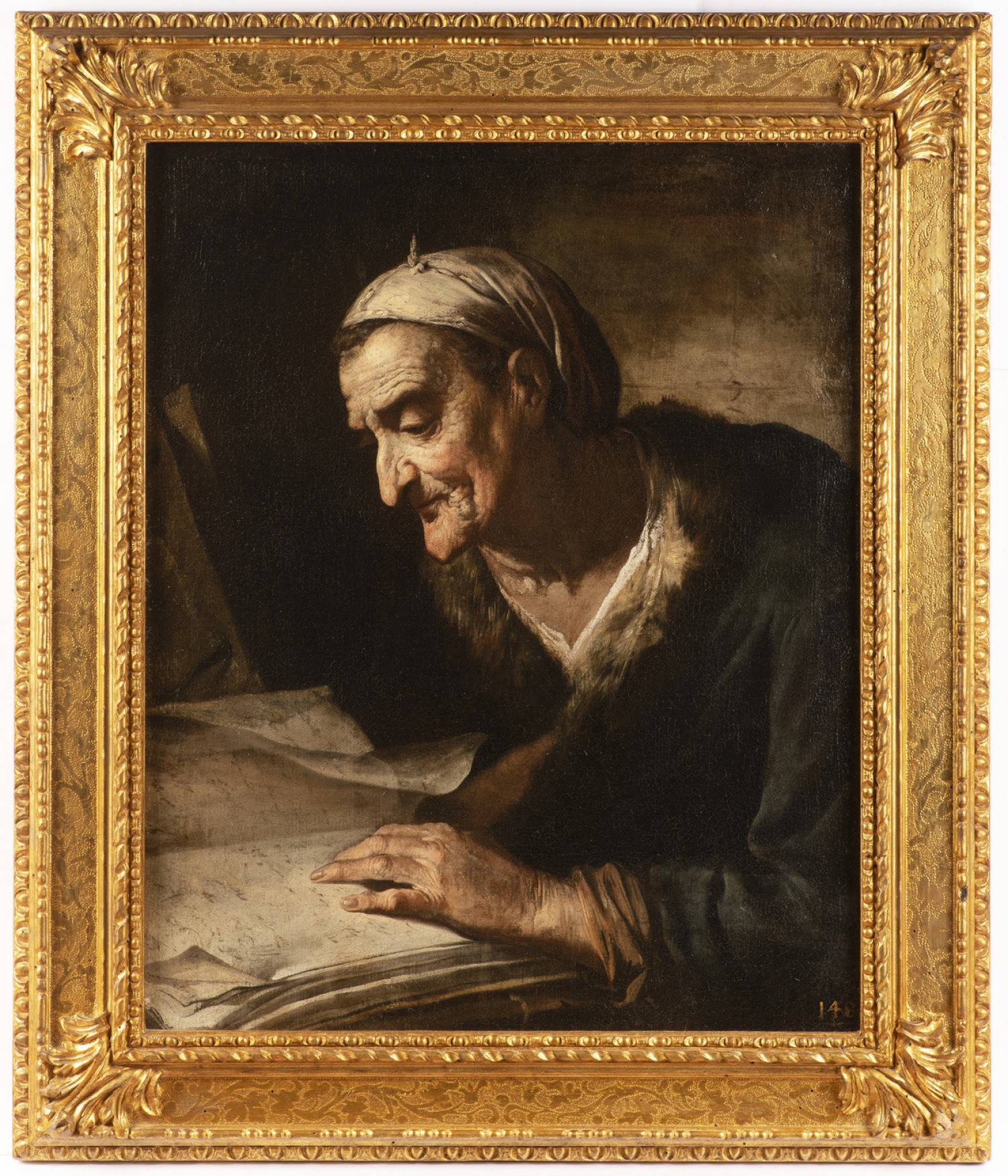 Pietro Bellotti: Stařena s knihou  olej na plátně, 72 cm x 58 cm cena: 620 000 Kč Arcimboldo 28. 3. 2019