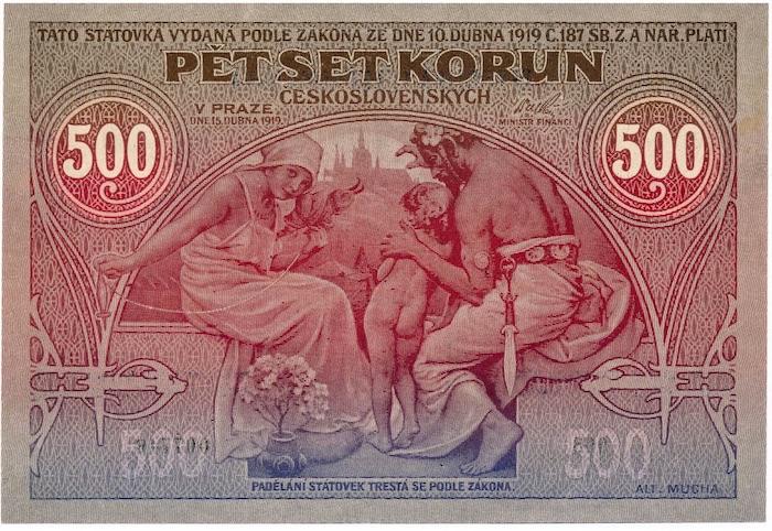 Bankovka pět set korun, ČSR, 1919, cena: 2 300 000 Kč, Macho & Chlapovič 22. 11. 2019