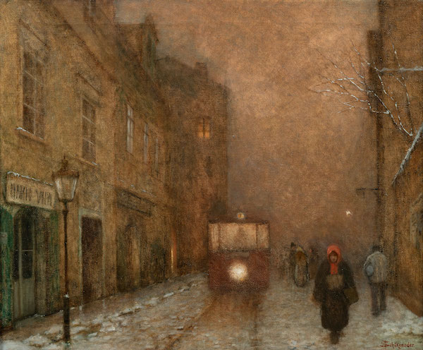 Jakub Schikaneder: Tramvaj v pražské ulici, 1900–1910, olej na plátně, 62 x 74 cm, vyvolávací cena: 4 000 000 Kč (+ 20% provize)