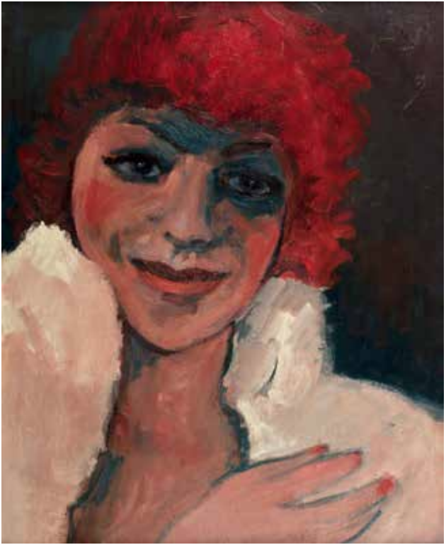 Jiří Kars: Portrét mladé ženy s červenými vlasy olej na kartonu, 44,9 x 36,7 cm odhadní cena: 2 500 - 3 000 EUR (+ aukční provize a DPH) Millon & Associés Paříž 18. 9. 2020