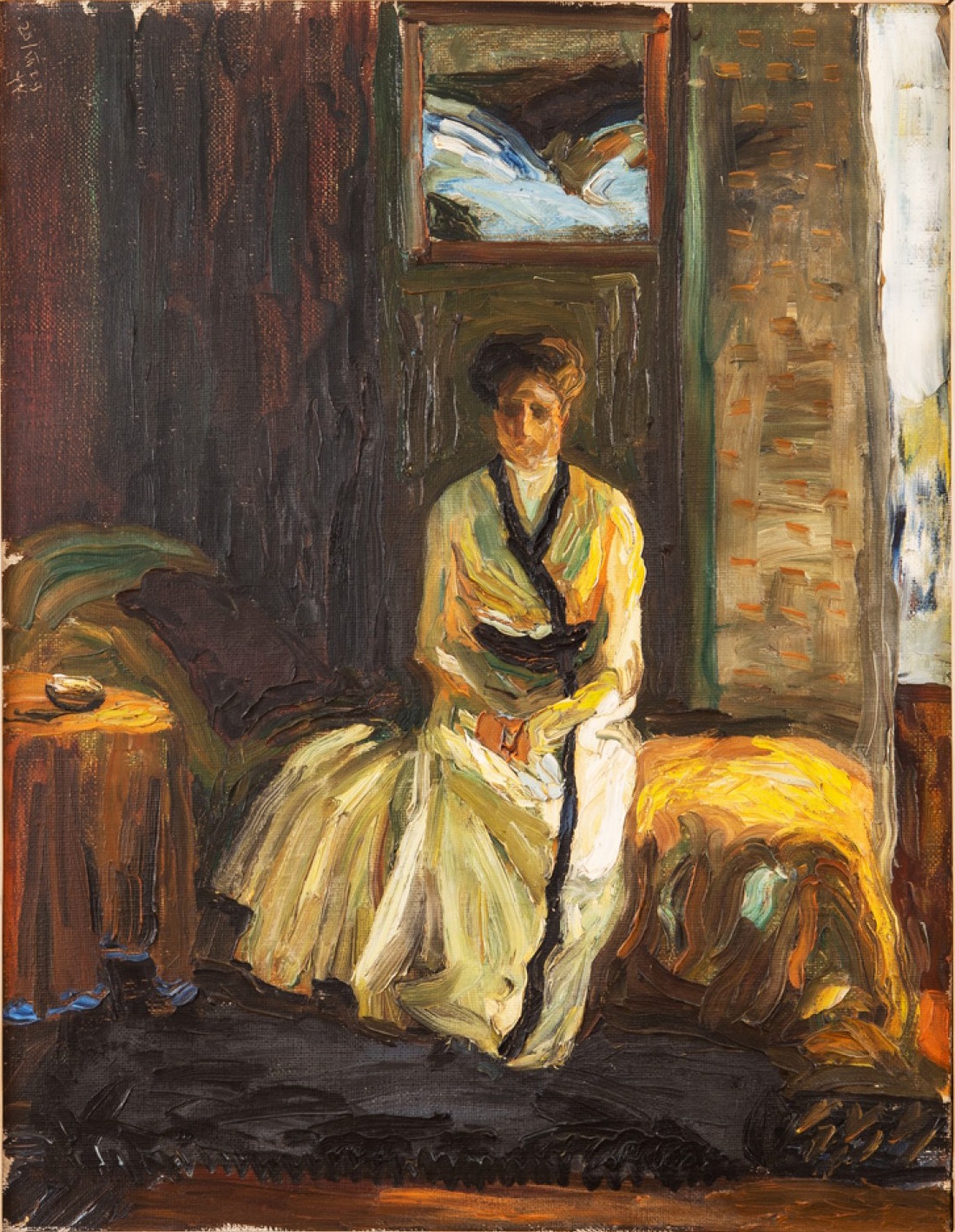 Wenzel Hablik: Mladá dáma v interiéru, 1909, olej na plátně, 65,5 x 51 cm, vyvolávací cena: 300 000 Kč (+ 22% provize), Galerie Pictura 23. 9. 2020