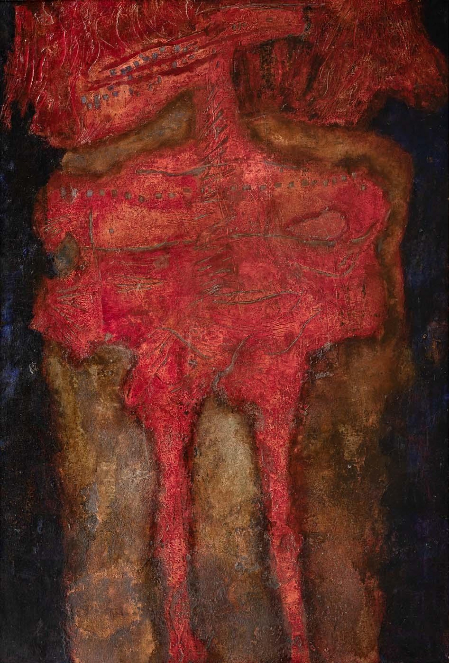 Jan Koblasa: Citový život III, 1965, kombinovaná technika na lepence, 120 x 84 cm, cena: 400 000 Kč (+ aukční provize 20%), Galerie Kodl 29.11. 2020