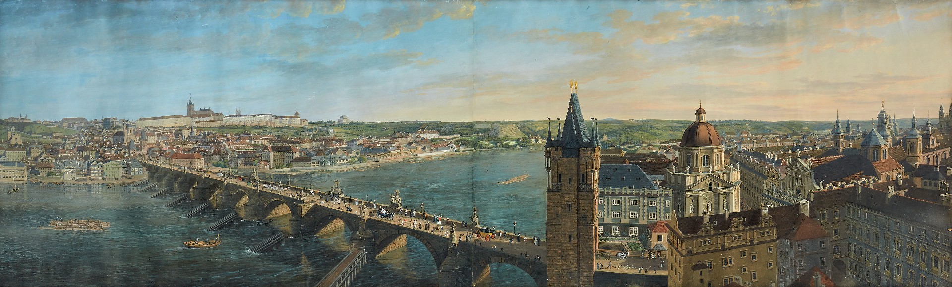 Christian Ezdorf: Panoramatický polled na Prahu, 1821, kvaš na papíře, 75 x 245 cm, cena: 1 350 000 SEK (+ poplatky) Uppsala Auktionskammare 10. 12. 2020