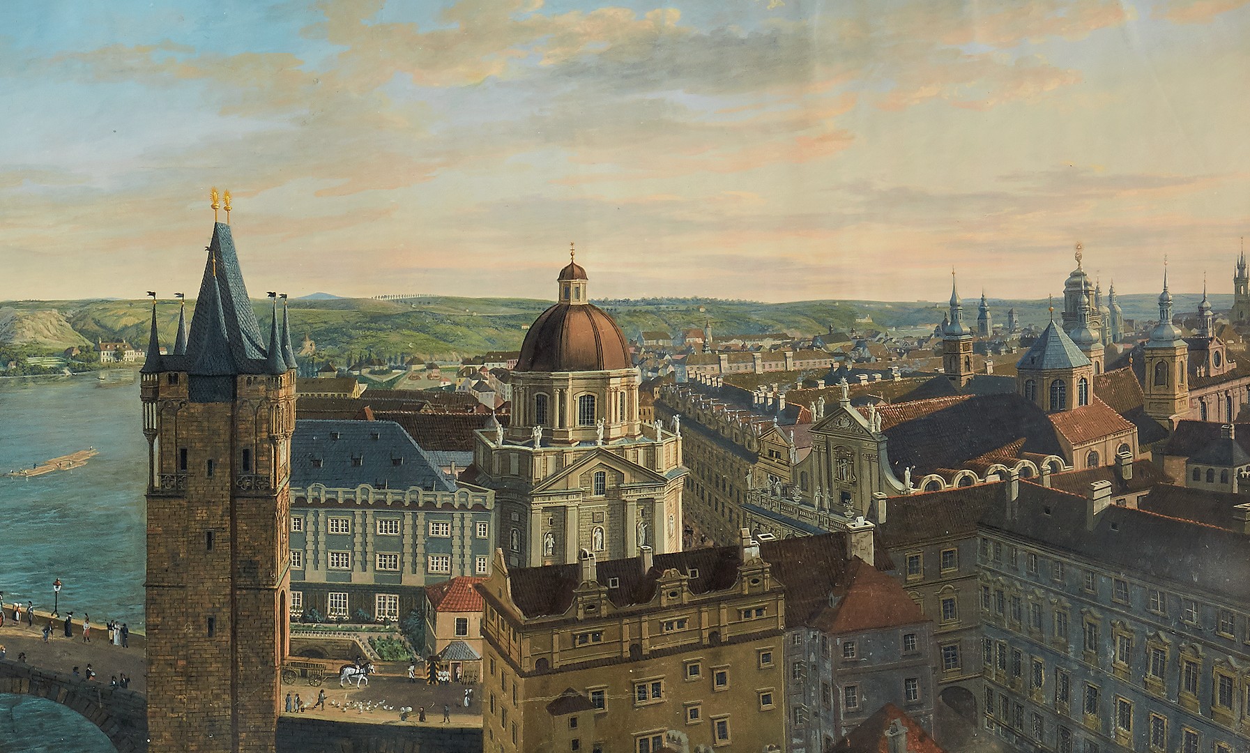 Christian Ezdorf: Panoramatický pohled na Prahu (detail), 1821, kvaš na papíře, 75 x 245 cm, cena: 1 350 000 SEK (+ poplatky) Uppsala Auktionskammare 10. 12. 2020