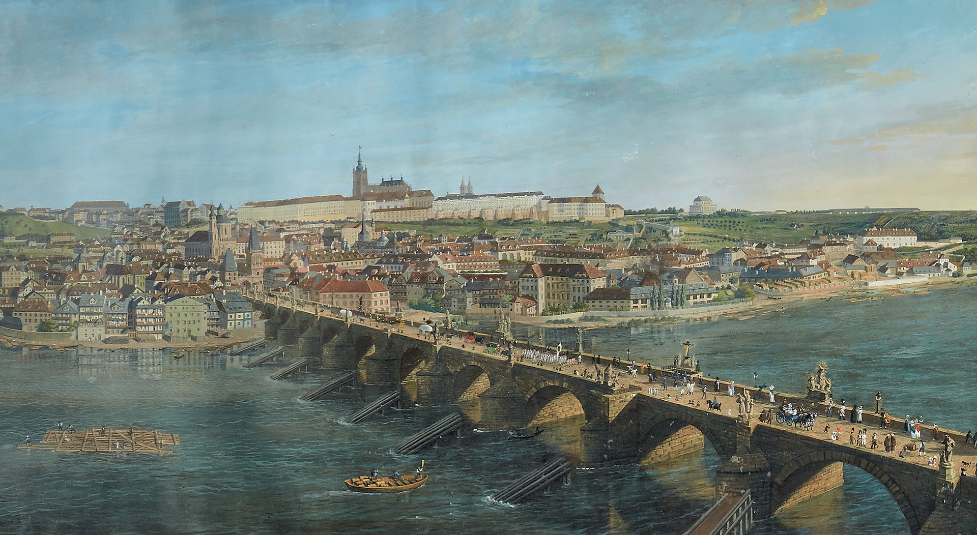 Christian Ezdorf: Panoramatický pohled na Prahu (detail), 1821, kvaš na papíře, 75 x 245 cm, cena: 1 350 000 SEK (+ poplatky) Uppsala Auktionskammare 10. 12. 2020