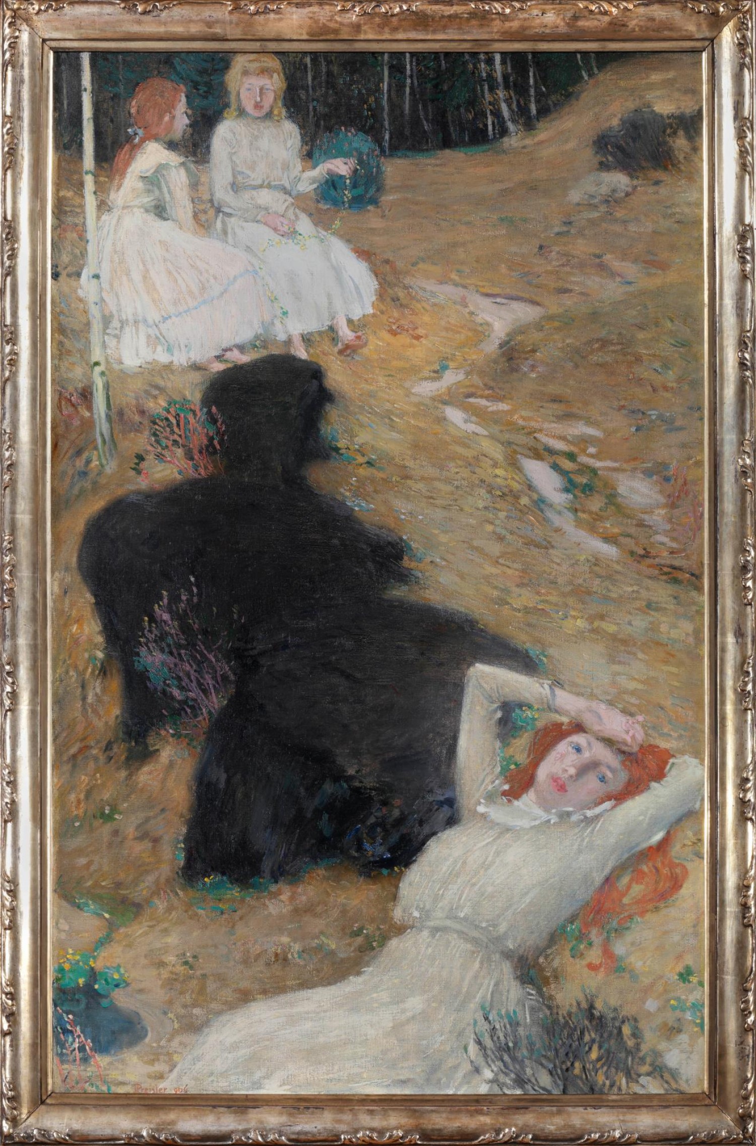 Jan Preisler: Tři dívky v lese, 1906,  olej na plátně, 142 x 88 cm, vyvolávací cena: 29 040 000 Kč, Adolf Loos Appartment and Gallery 18. 4. 2021