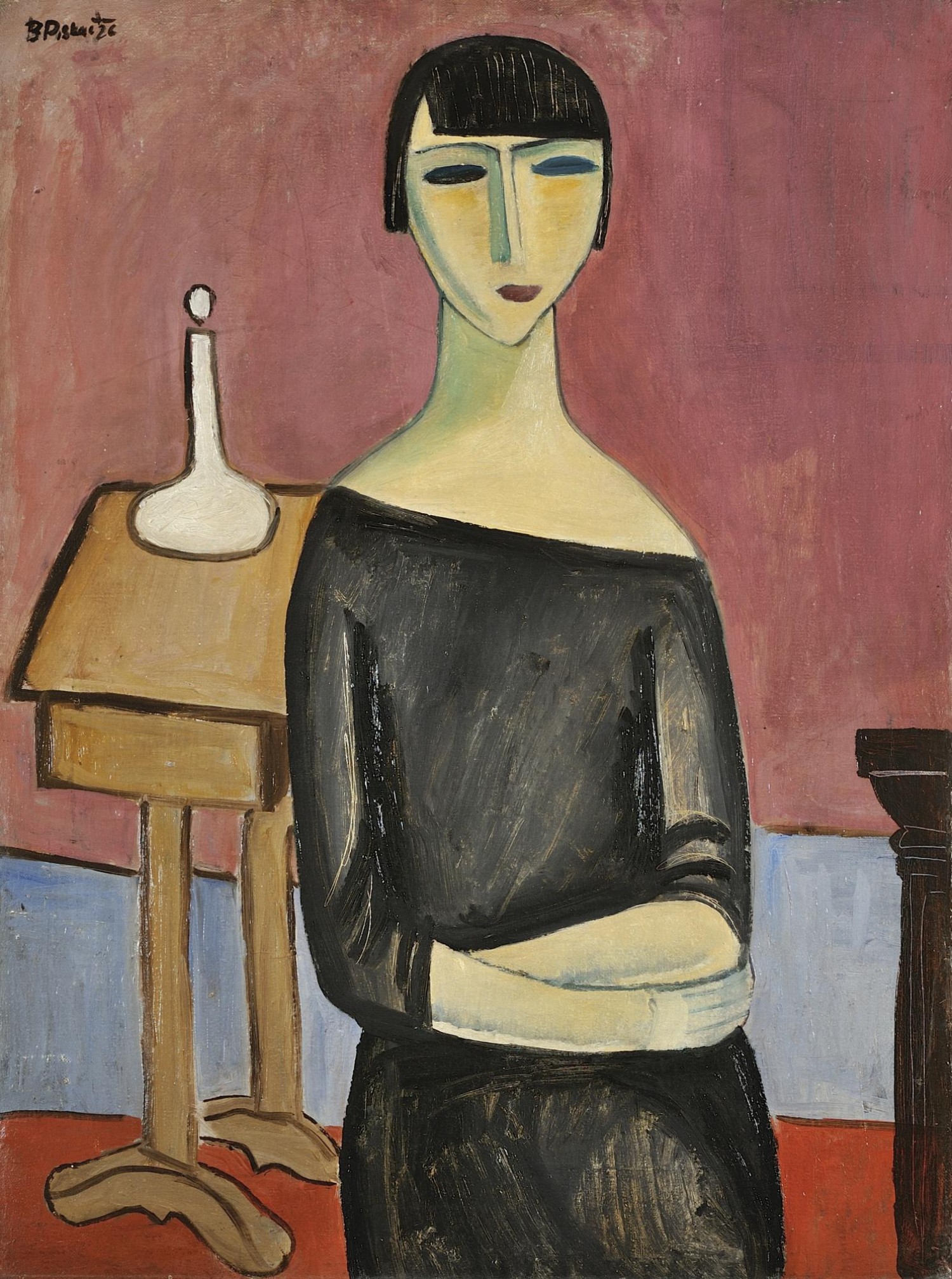 Bedřich Piskač: Dívka v černých šatech, 1926, olej na plátně, 85,5 x 63,5 cm,  cena: 15 128 000 Kč, European Arts 23. 5. 2021